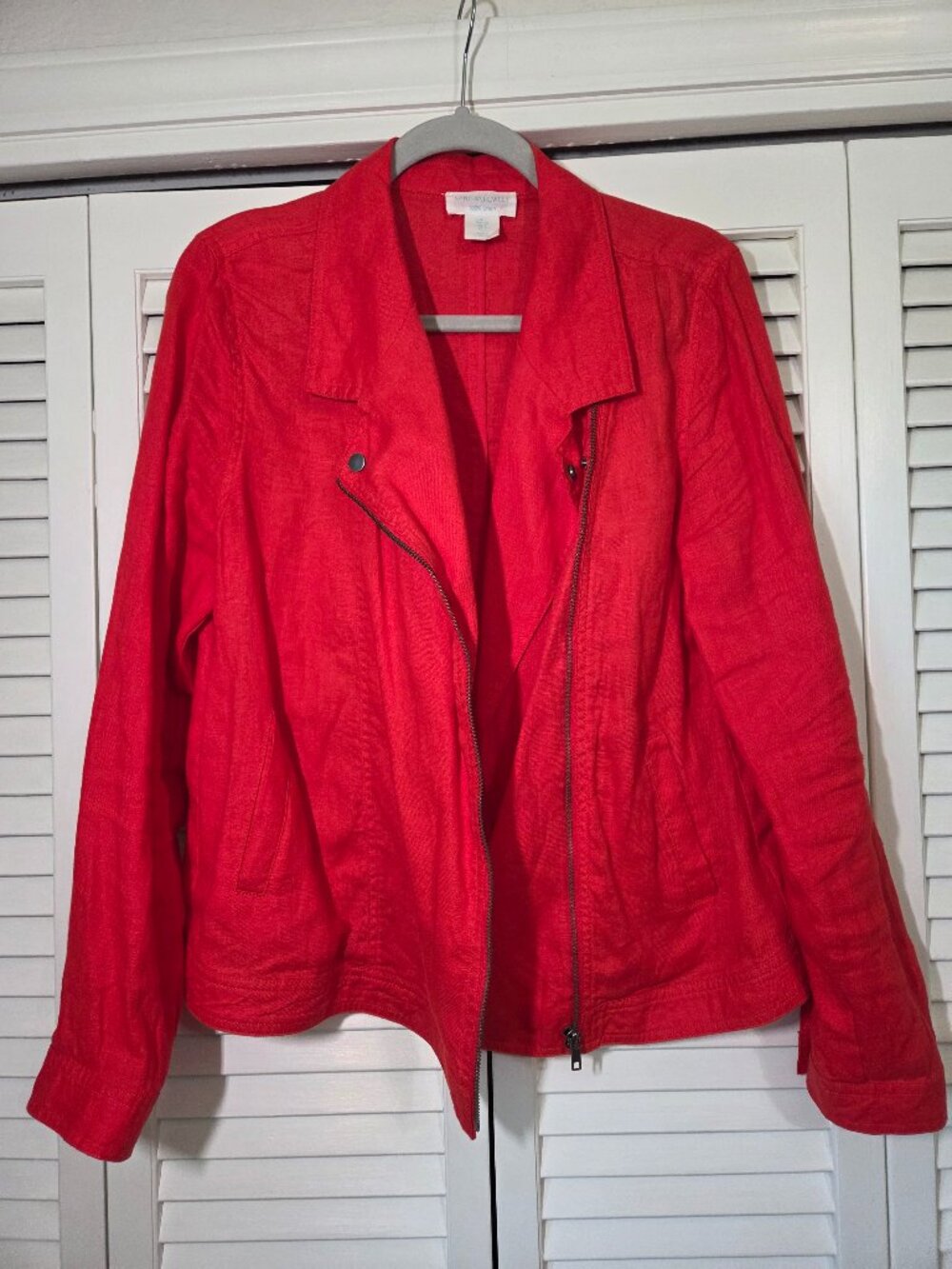 Cynthia Rowley Asymmetrical Linen Jacket Womens Size L Bright Orange / Coral